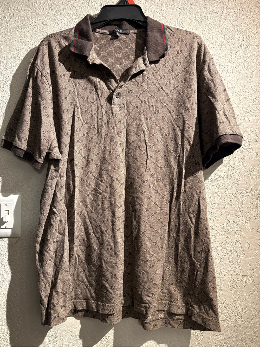 Gucci Brown Monogram Polo with Contrast Stripe Collar